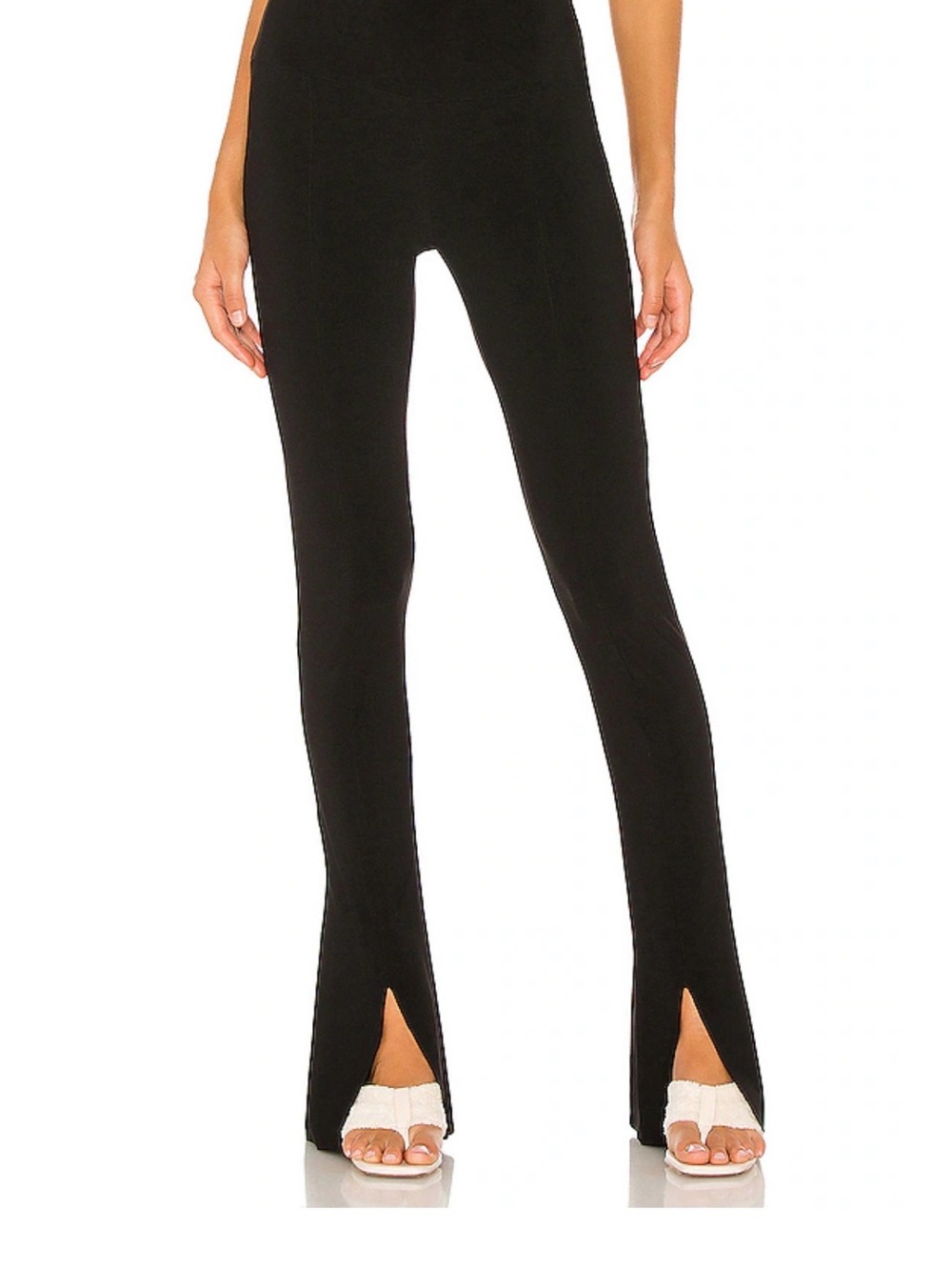Norma Kamali Black Split-Hem Stretch Flare Pants